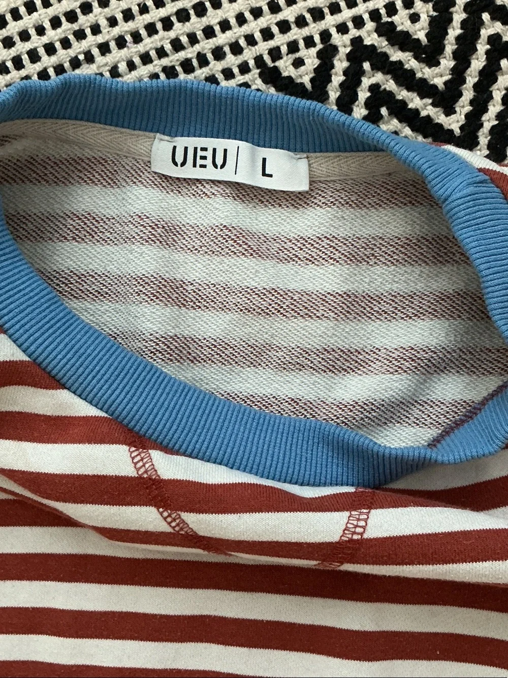 UEU Oversized Striped Crewneck Sweater with Blue Trim - Women's - Picture 4 of 6